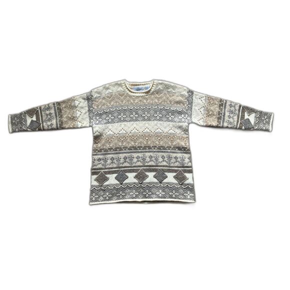 Northern Isles Brown 100% Wool Hand Embroidered Sweater Top Women's Size Large - Picture 3 of 8